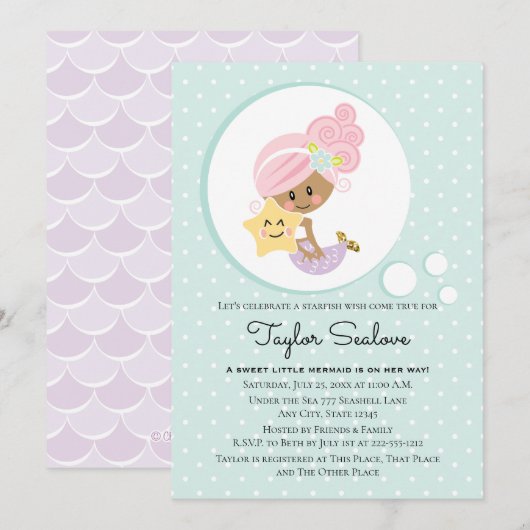 Invitation Tonalité Baby shower foncé de sirène (Devant / Derrière)