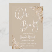 Invitation Tonalité neutre Boho Pampas Révélation de genre (Devant / Derrière)