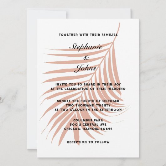 Invitation Tonalité Terre Terracotta Tropical Palm Mariage fe (Devant)