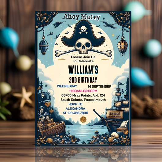 Invitation Tone Ship Enfants Cool Drapeau Bateau Pirate 3e an