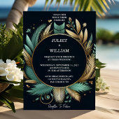Invitation Tone Wreath Palm Tree Beach Vert Et Or Mariage