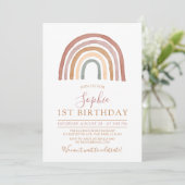 Invitation Tones Mutées Boho Rainbow Girls 1er anniversaire (Debout devant)