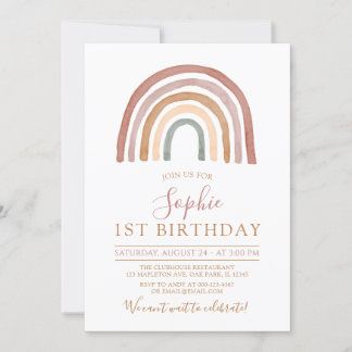 Invitation Tones Mutées Boho Rainbow Girls 1er anniversaire