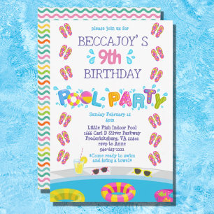 Invitation Tongs de filles colorés Splash Fête de piscine