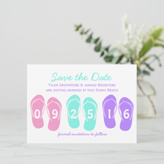 Invitation Tongs de plage Enregistrer la date (Debout devant)