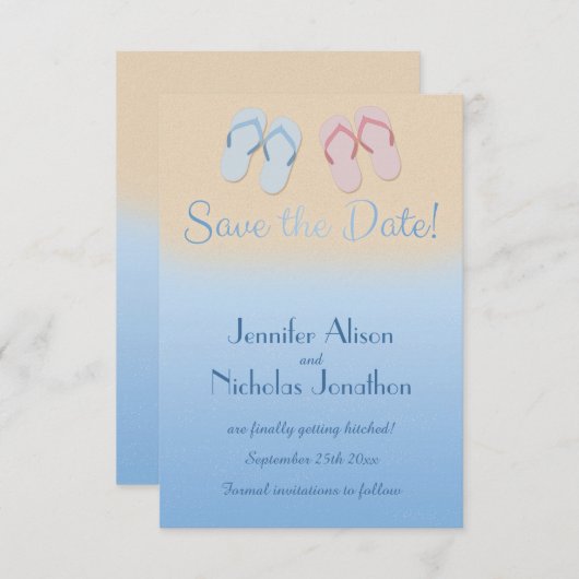 Invitation Tongs modernes de plage Enregistrez la date (Devant / Derrière)