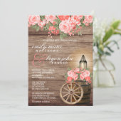 Invitation Tonneau en bois patiné et fleurs de corail (Debout devant)