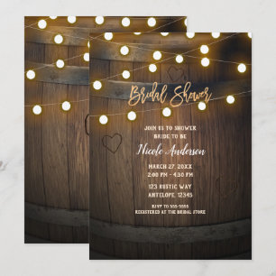 Invitation Tonneau en bois sculpté de coeurs lumineux pour sh