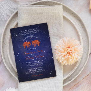 Invitation TONNES D'AMOUR / Elephant Orange Bleu Mariage Invi