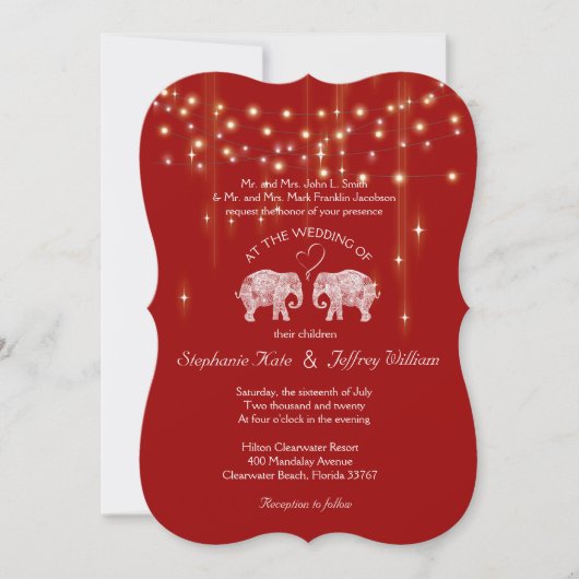 Invitation TONNES D'AMOUR/Eléphant String Lumières Mariage In (Devant)