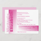 Invitation Tons de Bat mitzvah rose (Devant / Derrière)