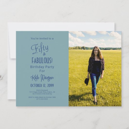 Invitation Tons De Bleu 50 & FABULEUSE Photo Anniversaire (Devant)
