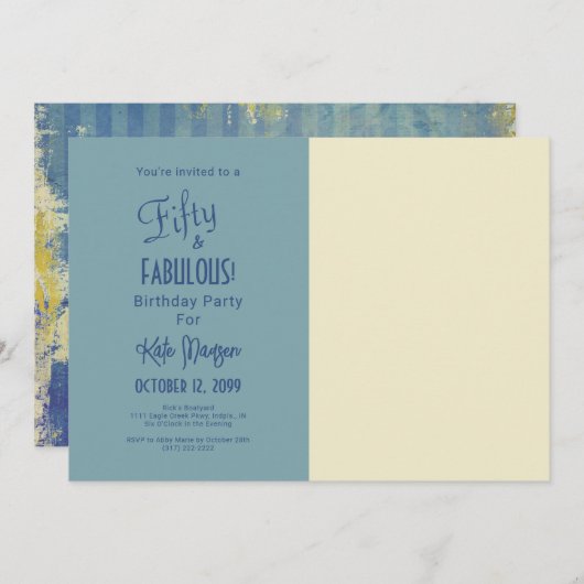 Invitation Tons De Bleu 50 & FABULEUSE Photo Anniversaire (Devant / Derrière)
