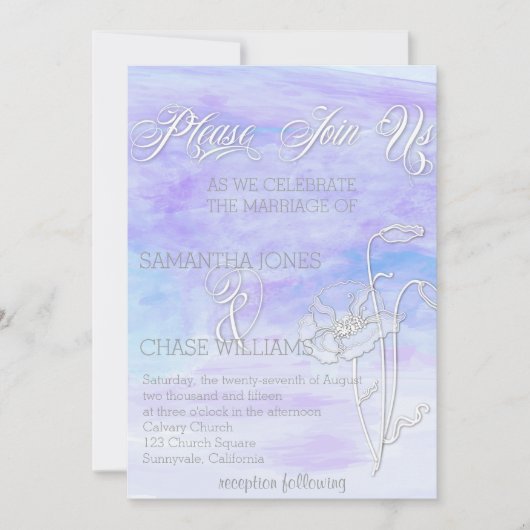 INVITATION TONS DE BLUES COULEUR D'EAU POPIES MARIAGE (Devant)