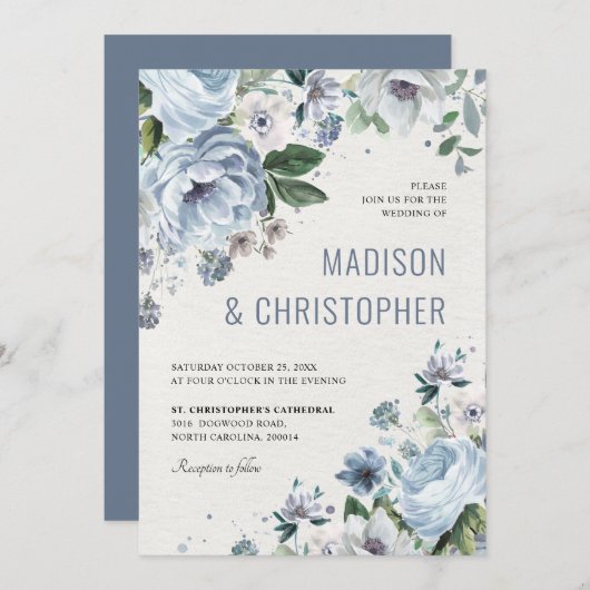 Invitation Tons de gris bleu foncé hiver Mariage rustique (Devant / Derrière)