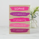 Invitation Tons De Pinceau Rose Traverse Les Filles 4E Annive (Debout devant)