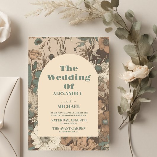 Invitation Tons de terre doux et muet Fleur sauvage Mariage
