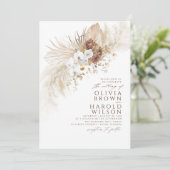 Invitation Tons de Terre Fleurs Élégant Mariage en herbe Pamp (Debout devant)