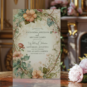 Invitation Tons de terre Muet Faded Floral Mariage