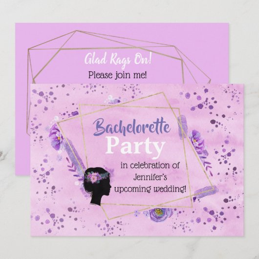 Invitation Tons Lilac Silhouette Tête Du Parti Bachelorette (Devant / Derrière)
