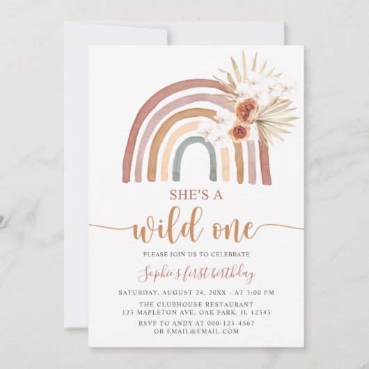 Invitation Tons Muets Boho Arc-en-ciel Pampas Grass Wild Un 1 (Devant)