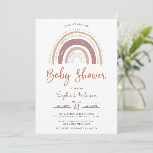 Invitation Tons muets modernes Boho Rainbow Baby shower Invit (Debout devant)