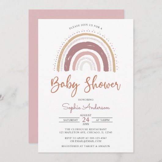 Invitation Tons muets modernes Boho Rainbow Baby shower Invit (Devant / Derrière)