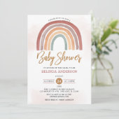 Invitation Tons Muets Pastel Boho Baby shower arc-en-ciel (Debout devant)