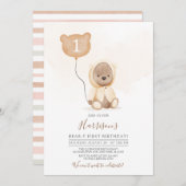 Invitation Tons muets Teddy Bear Beary Premier anniversaire (Devant / Derrière)