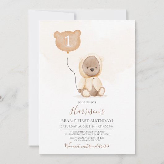 Invitation Tons muets Teddy Bear Beary Premier anniversaire (Devant)