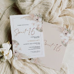 Invitation Tons naturels Boho Pampas Grass Sweet 16 Anniversa<br><div class="desc">Tons naturels Boho Pampas Grass Sweet 16 Anniversaire Invitation Bohème inspiré douce invitation de 16 ans avec deux arrangements floraux de couleur terre et rose pâle avec l'herbe de pampas et feuilles de palme. Cette douce invitation de 16ème anniversaire présente également une image de calligraphie moderne comme une tête dans...</div>