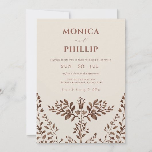 Invitation Tons Terre Rustique Automne Mariage de fleurs (Devant)