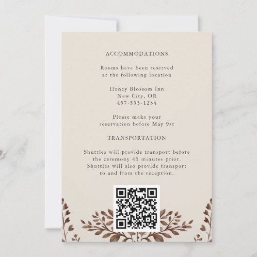 Invitation Tons Terre Rustique Automne Mariage de fleurs (Dos)