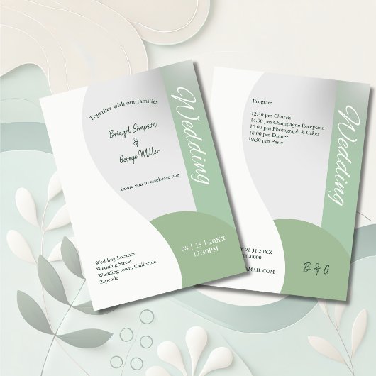 Invitation tons vert menthe simple boho chic mariage