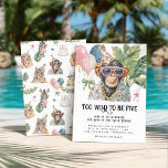 Invitation Too Wild to Be Five Monkey Jungle Birthday<br><div class="desc">Celebrate a birthday that’s a little too wild to tame with this playful Too Wild to Be Five jungle birthday invitation featuring a stylish watercolor monkey wearing pink sunglasses, a festive party hat, and a fun tropical shirt. Surrounded by balloons, jungle leaves, and cheerful party accents, this design brings a...</div>