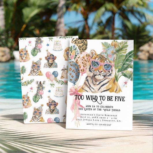 Invitation Too Wild to Be Five Tiger Jungle Birthday