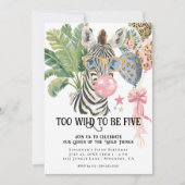 Invitation Too Wild to Be Five Zebra Jungle Birthday (Devant)