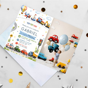 Invitation Toot, Beep, Honk ! Anniversaire aquarelle