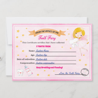 Invitation Tooth Fairy Certificate - Lost Tooth Receipt