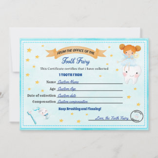 Invitation Tooth Fairy Certificate - Lost Tooth Receipt