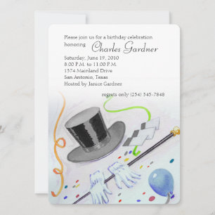 Invitation Top Hat Cane et Gants Anniversaire