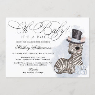 Invitation Top Hat Zebra Boy Baby shower