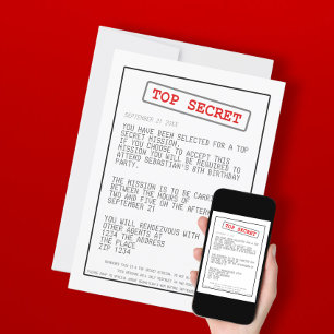 Invitation Top Secret Agent spécial Spy Surprise Party