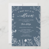 Invitation Topaz Blue Wildflower Baby Boy inBloom Baby Shower (Devant)