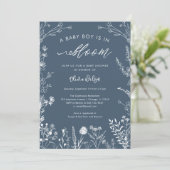 Invitation Topaz Blue Wildflower Baby Boy inBloom Baby Shower (Debout devant)