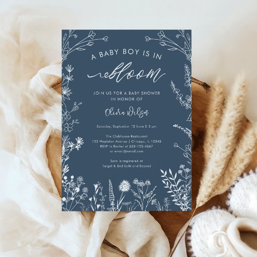 Invitation Topaz Blue Wildflower Baby Boy inBloom Baby Shower