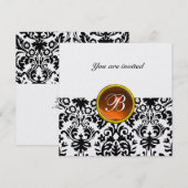 Invitation topaze de pierre gemme damas monogramme orange gla (Devant / Derrière)