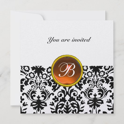 Invitation topaze de pierre gemme damas monogramme orange gla (Devant)