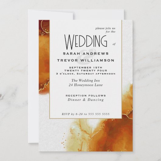Invitation Topaze Mariage Or Abstrait Marbre (Devant)