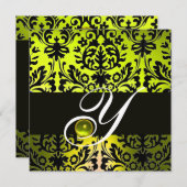 INVITATION TOPAZE MONOGRAMME DAMASSÉ JAUNE NOIR (Devant / Derrière)